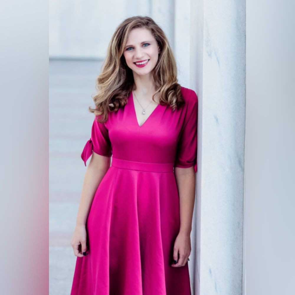 Gal Meets Glam Red A-Line Puff Sleeve Midi Dress